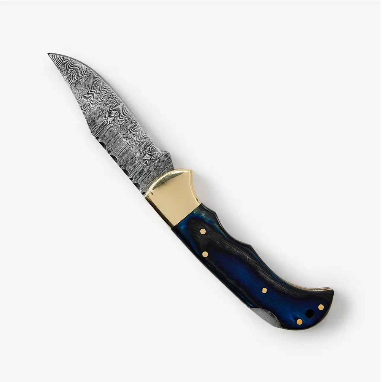 Blue Diamond Wood and Damascus Steel Folding Knife