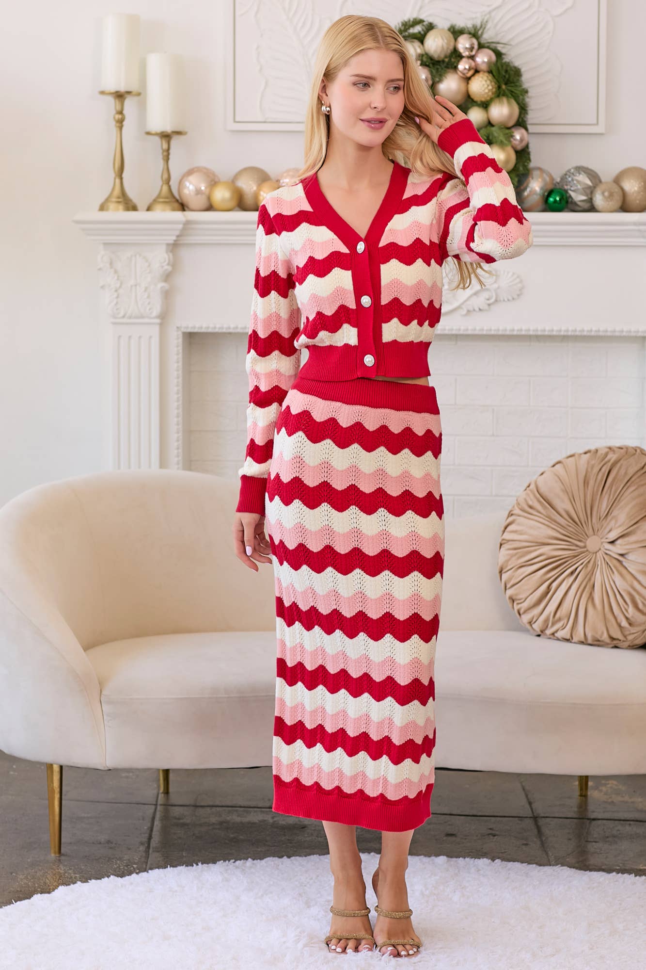 Ric Rac Stripe Sweater Knit Midi Skirt