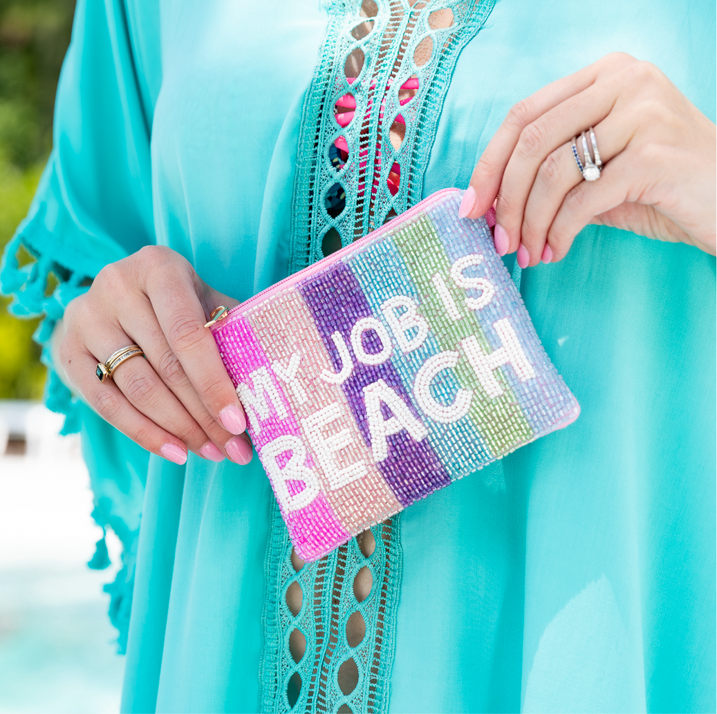 My Job is Beach Beaded Coin Purse
