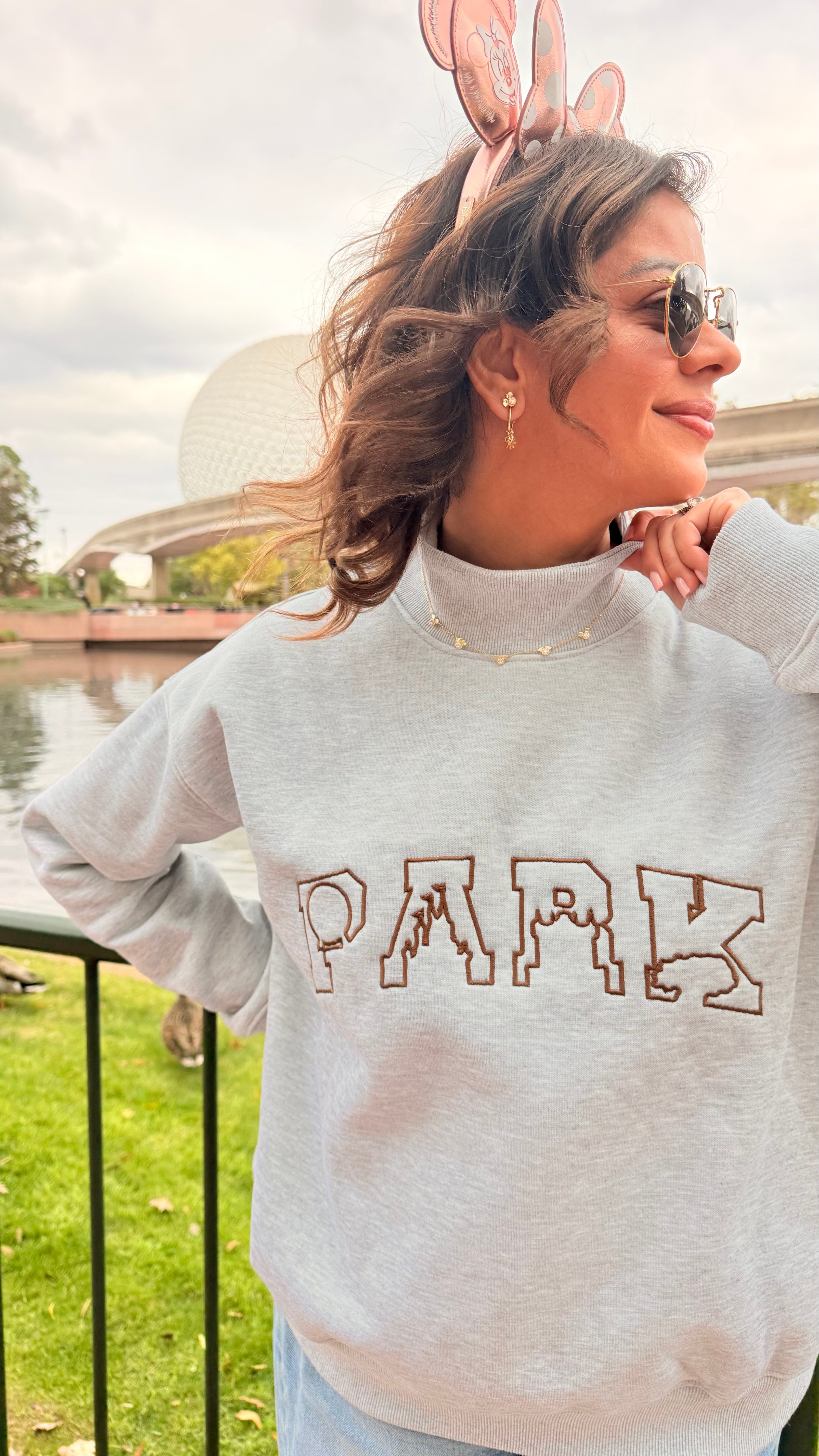 Park Embroidered Mockneck Sweatshirt in Gray