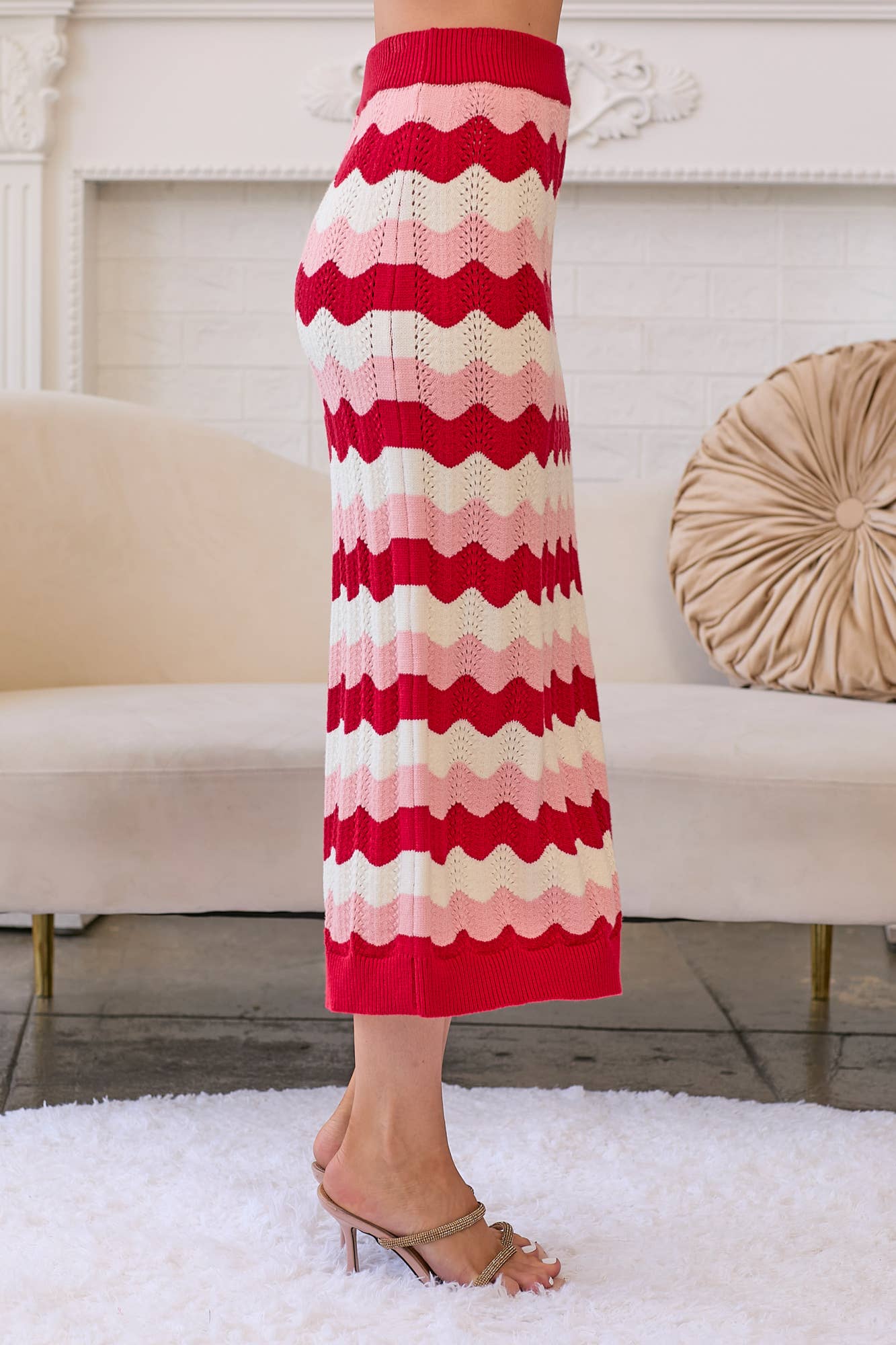Ric Rac Stripe Sweater Knit Midi Skirt