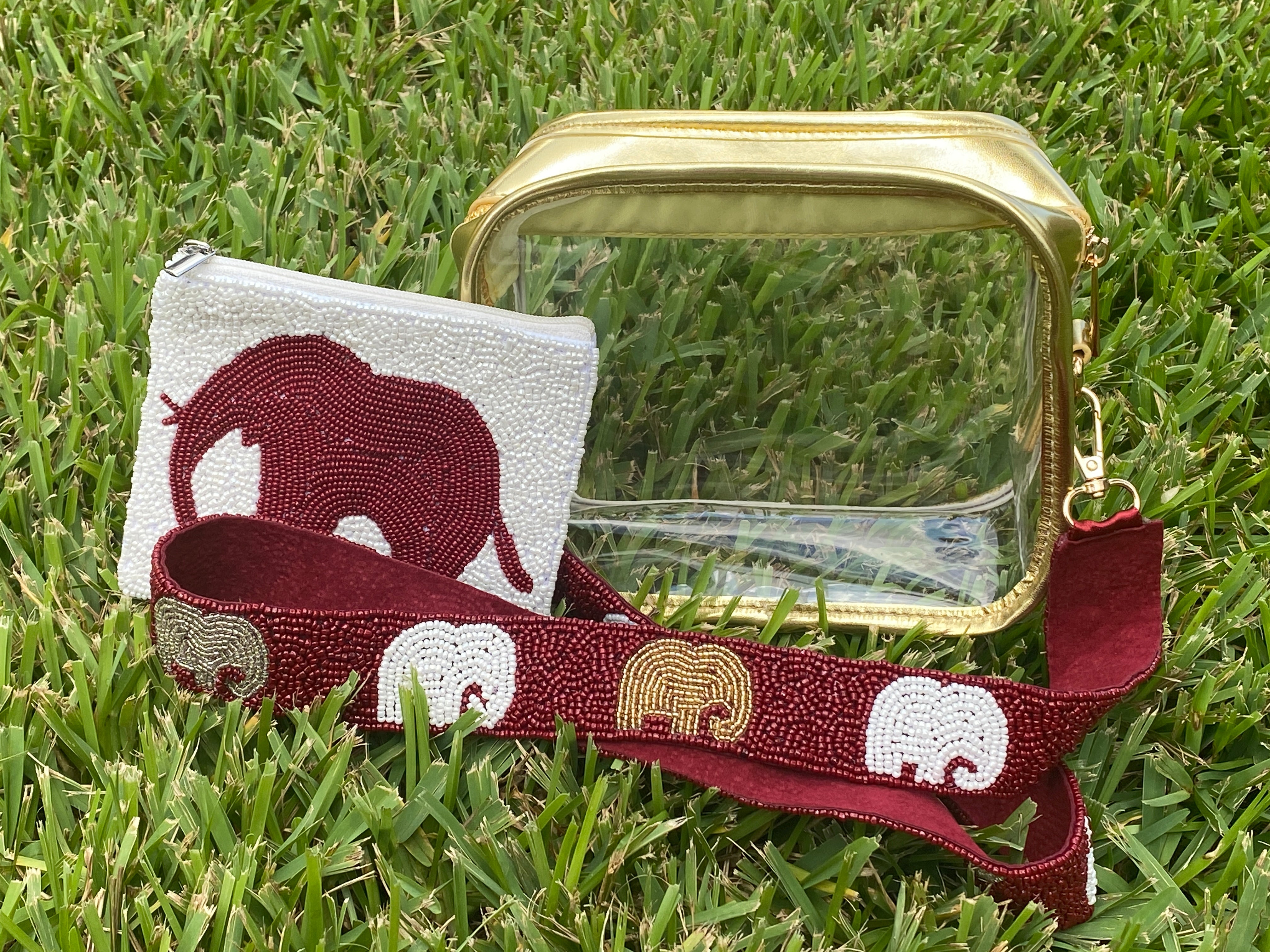 Alabama Roll Tide Elephant Beaded Purse Strap and Stadium Bag