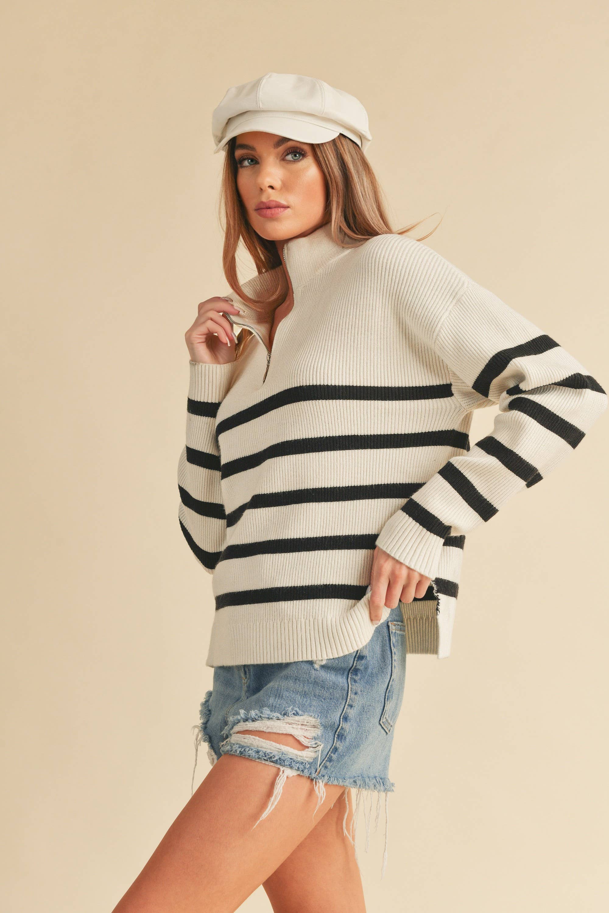 Striped Quarter Zip Sweater
