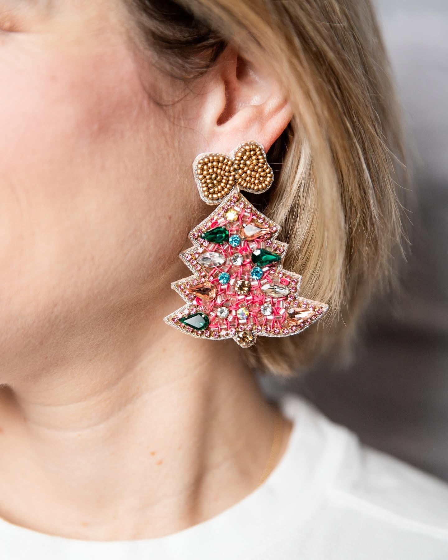 Pink Christmas Tree Earrings