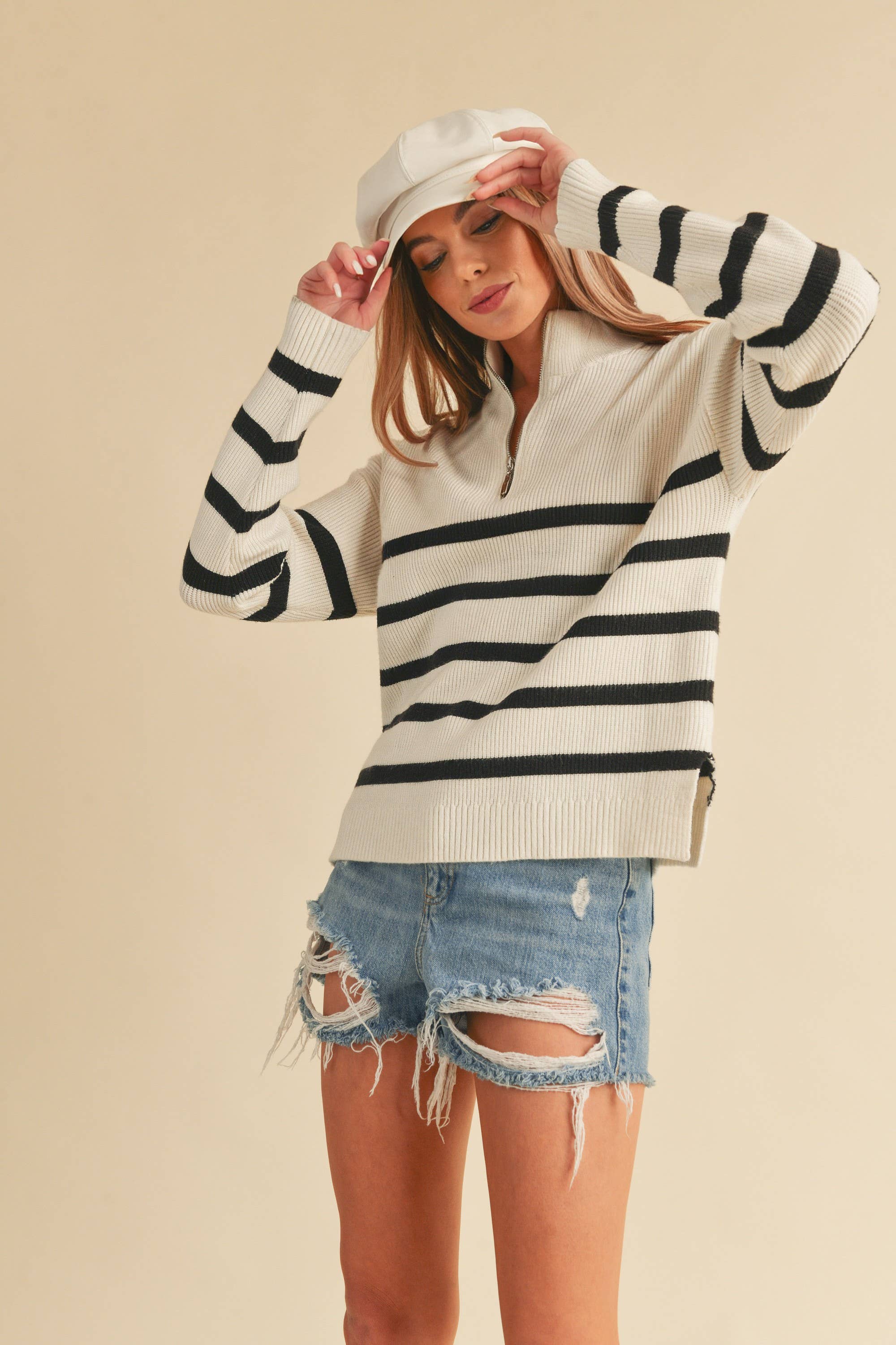 Striped Quarter Zip Sweater