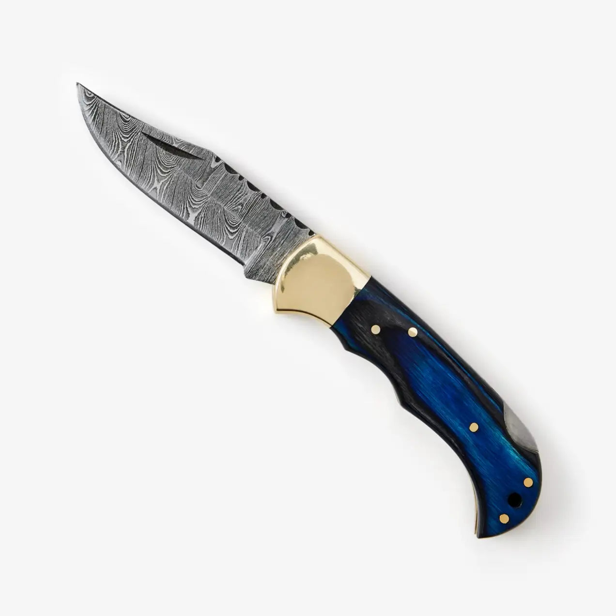 Blue Diamond Wood and Damascus Steel Folding Knife
