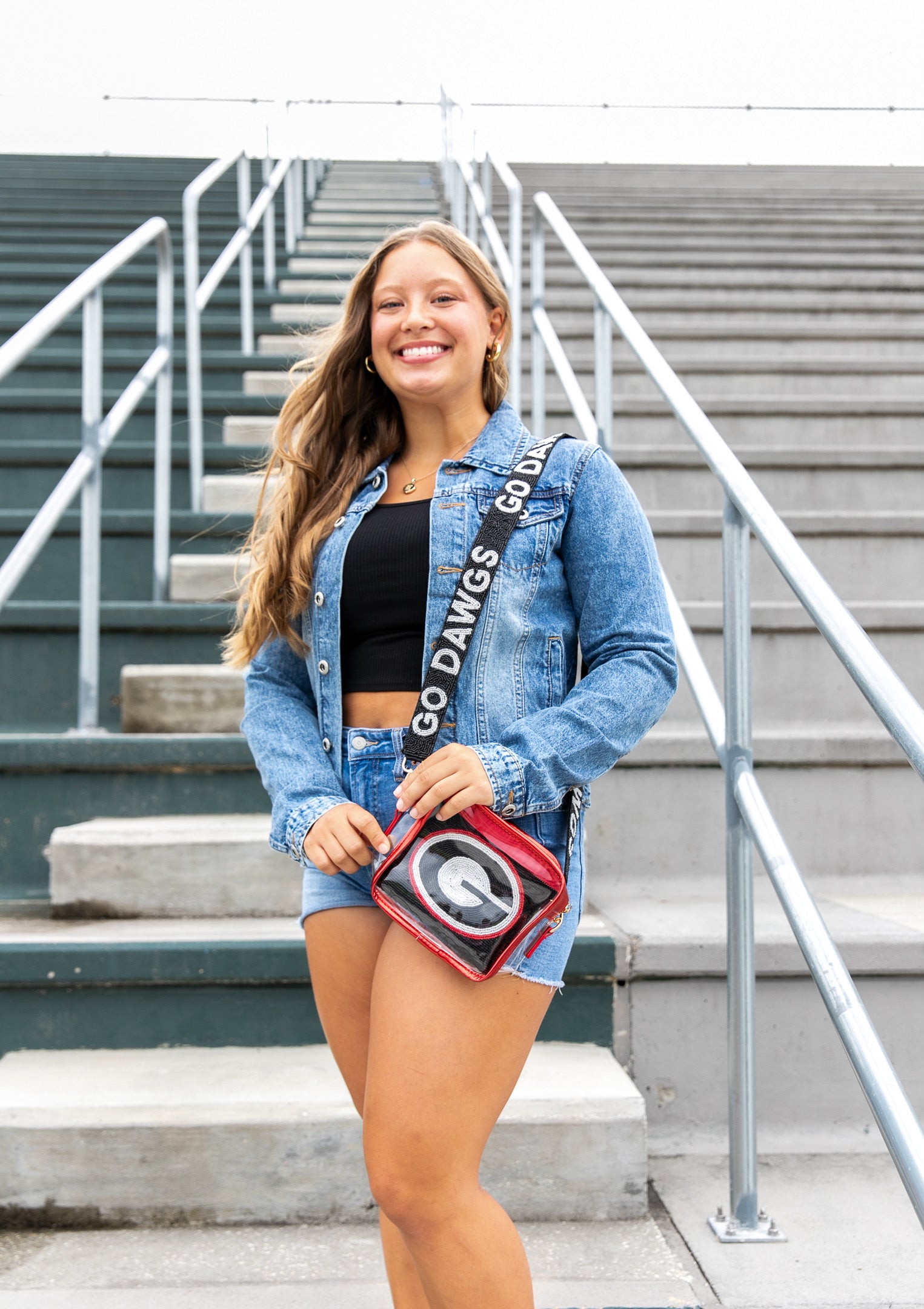 Beaded Georgia Bulldogs Purse Strap with Clear Stadium Bag