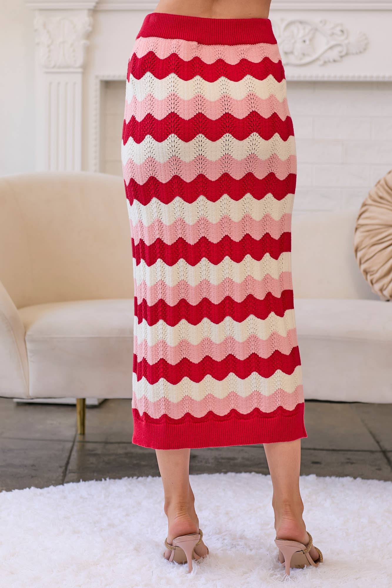 Ric Rac Stripe Sweater Knit Midi Skirt
