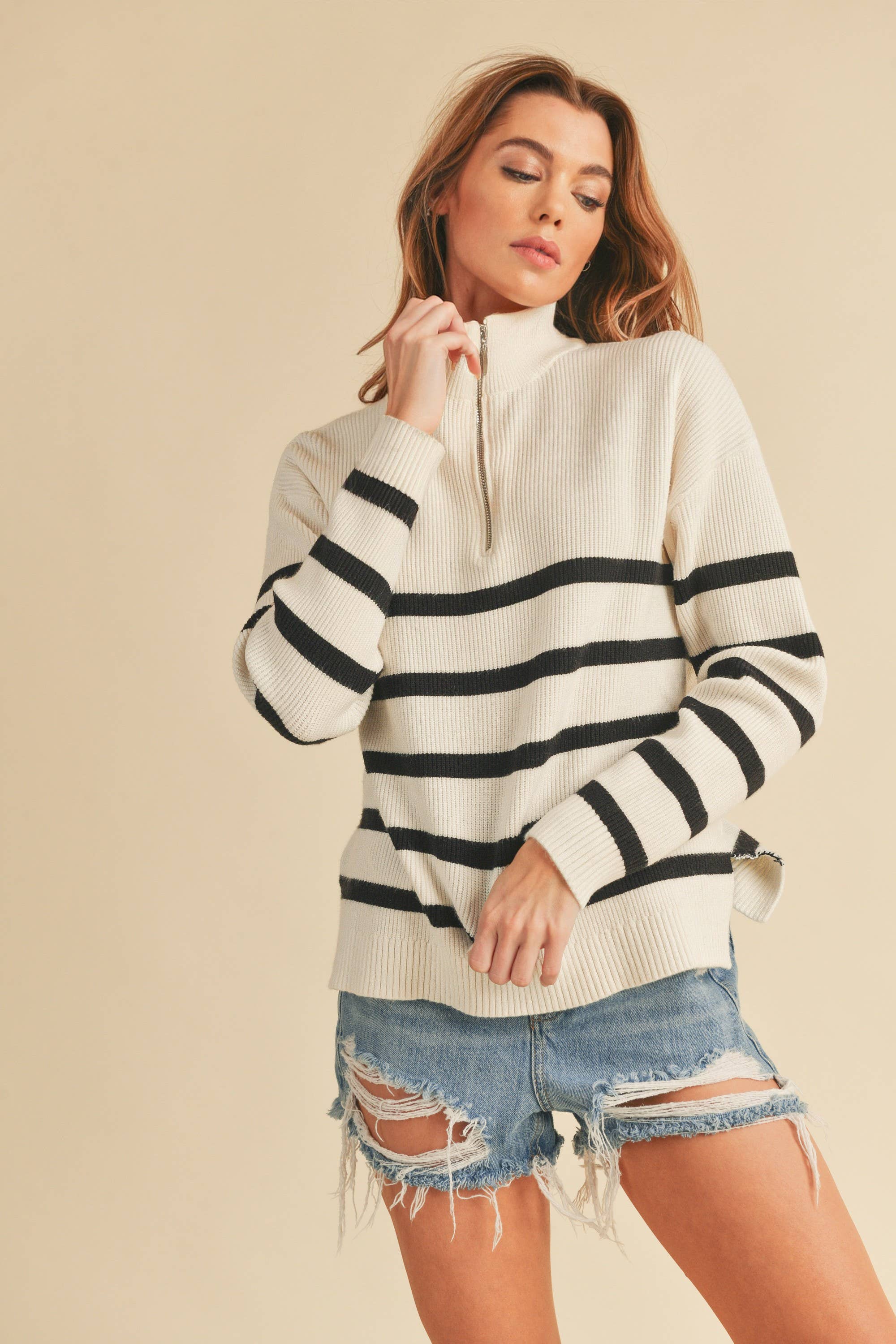 Striped Quarter Zip Sweater