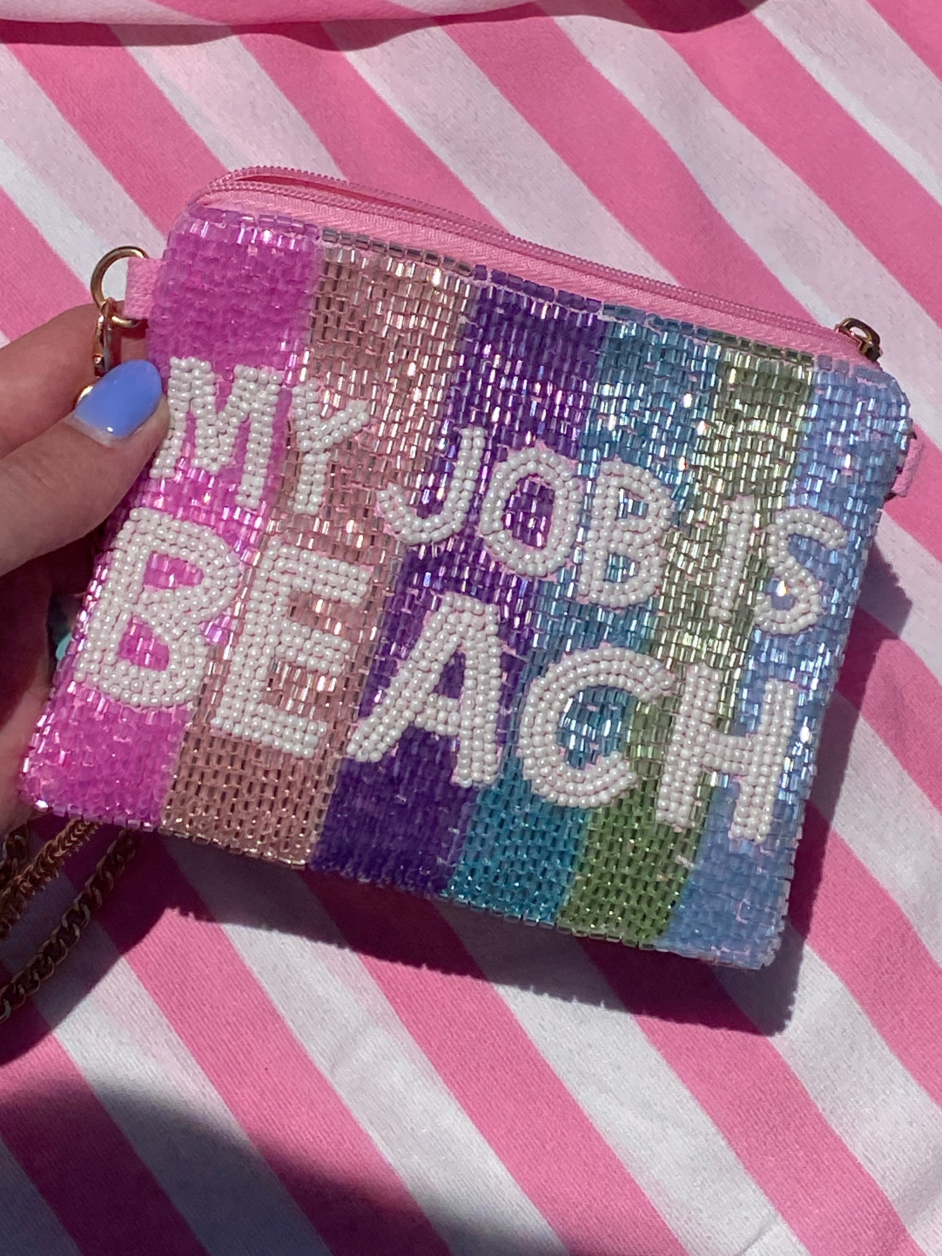 My Job is Beach Beaded Coin Purse