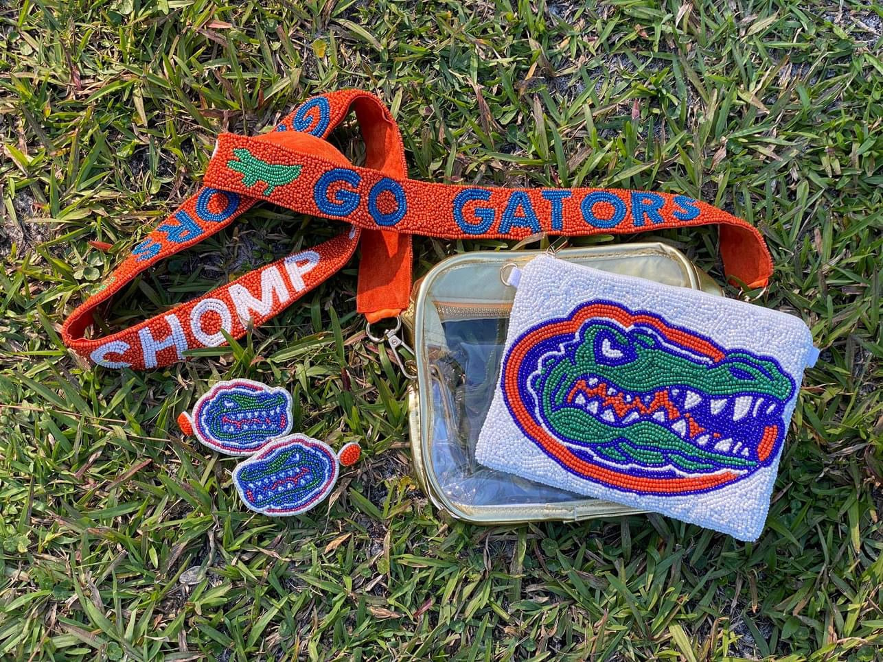 Gators Orange and Blue Beaded Strap and Clear Bag