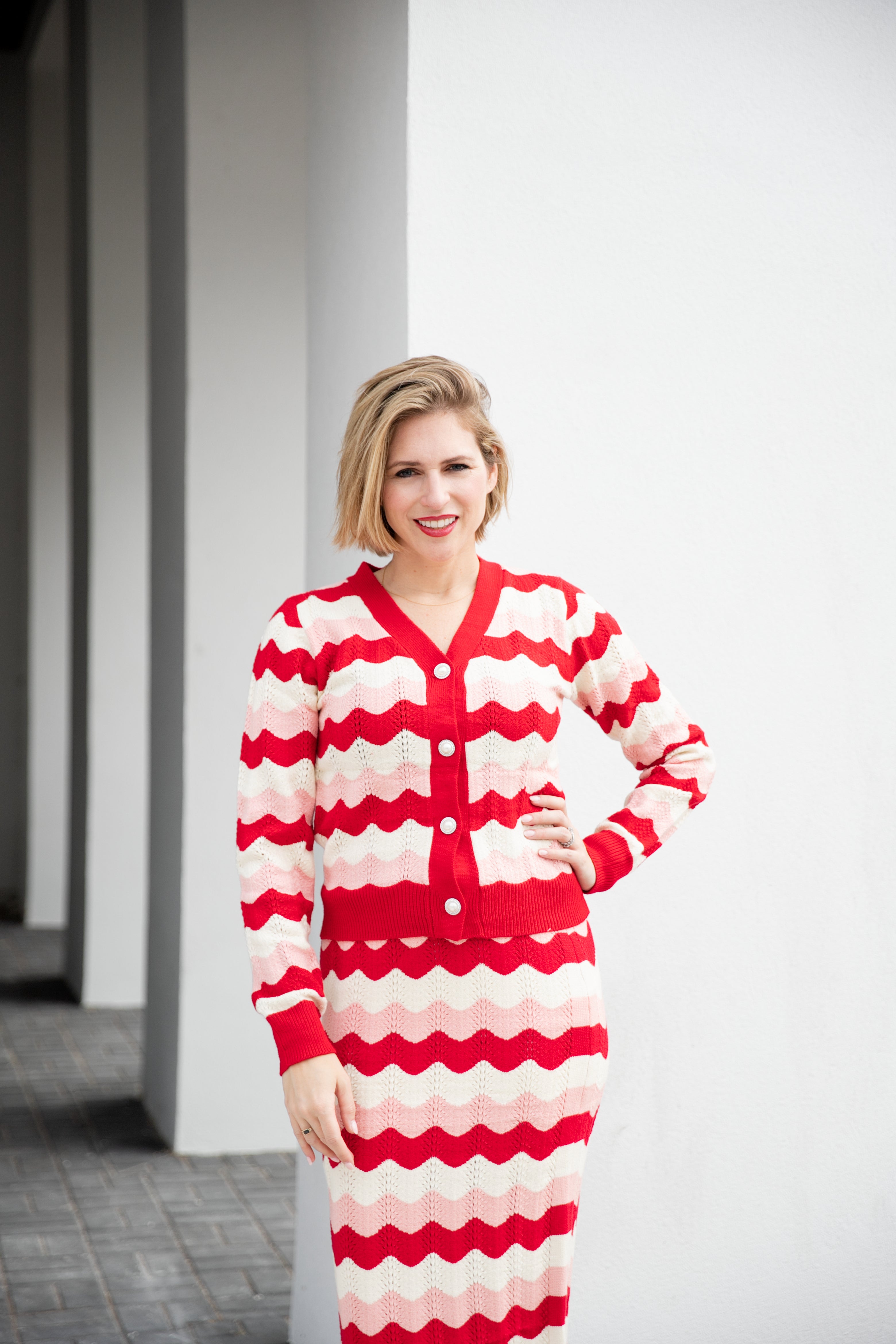 Ric Rac Stripe Sweater Knit Midi Skirt