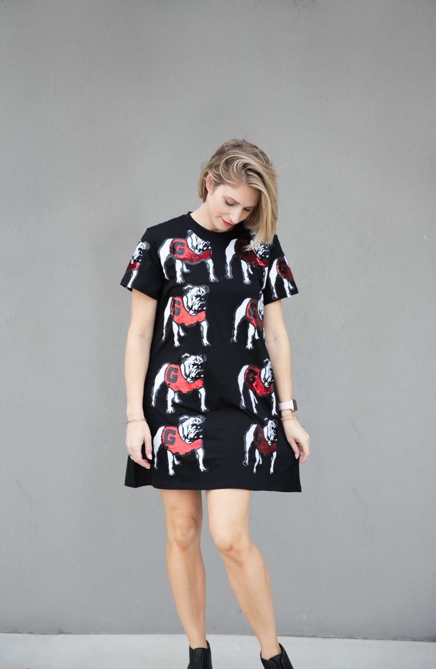 Queen of Sparkles Black Sequin UGA Bulldog Tee Dress