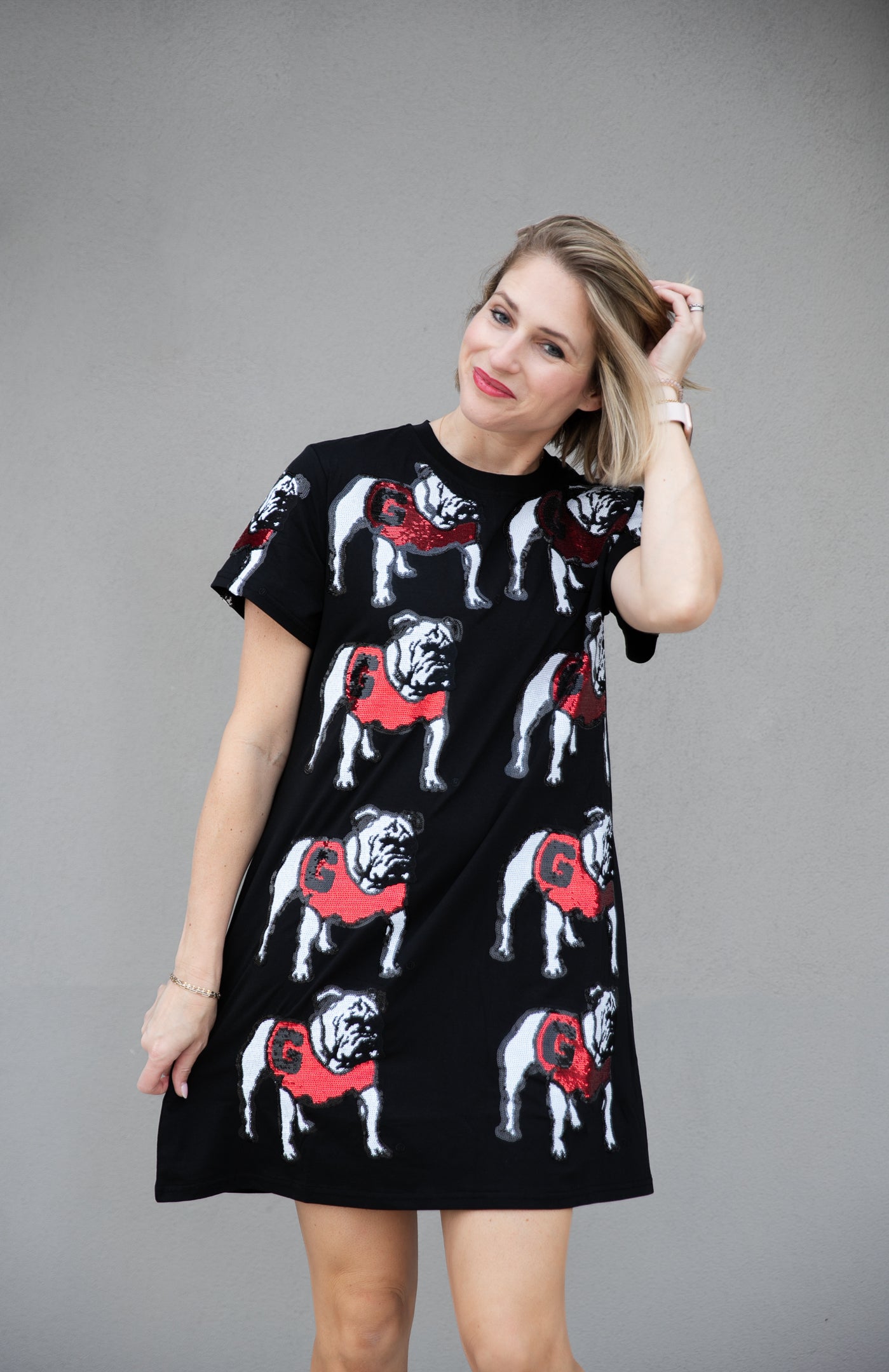 Queen of Sparkles Black Sequin UGA Bulldog Tee Dress