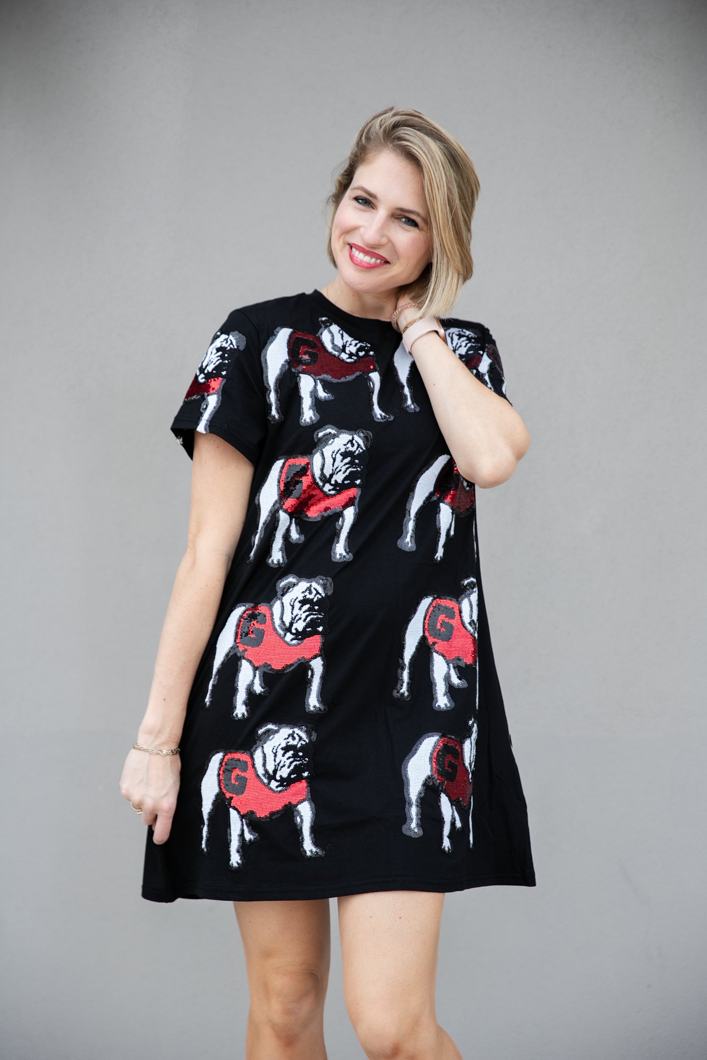 Queen of Sparkles Black Sequin UGA Bulldog Tee Dress