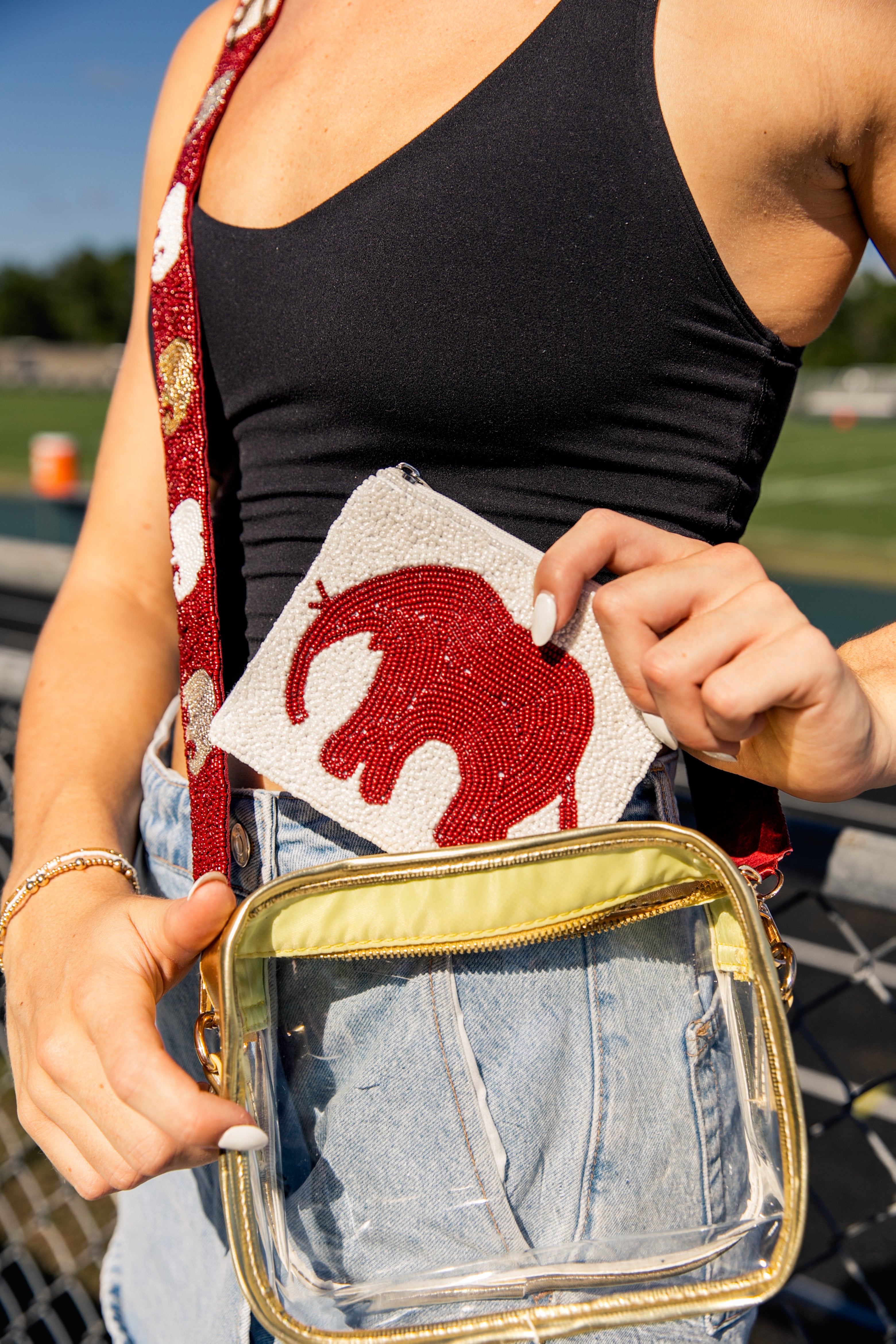 Alabama Roll Tide Elephant Beaded Purse Strap and Stadium Bag