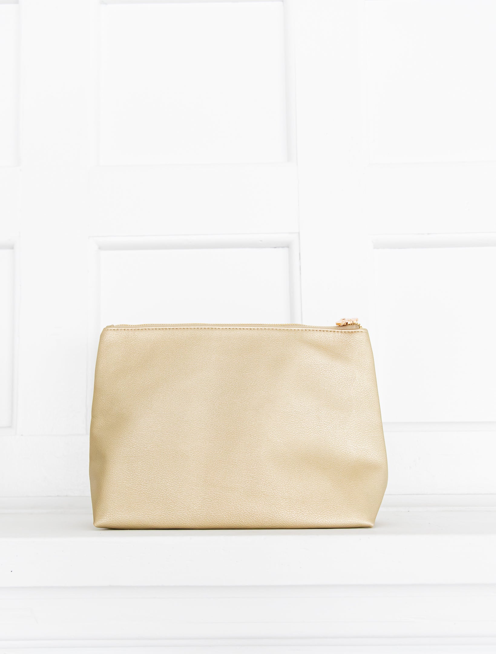 Gold Vegan Leather Zipper Pouch