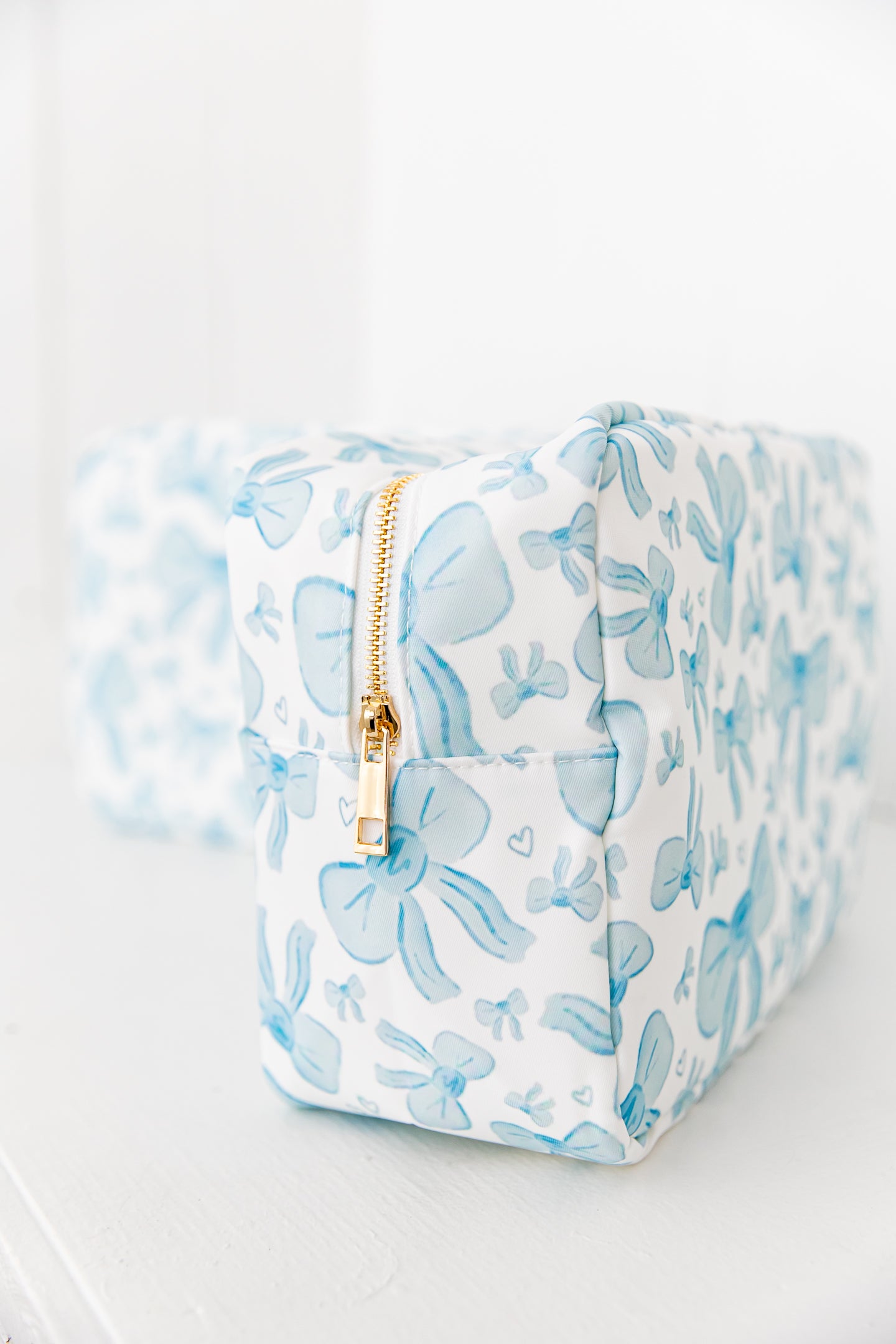 XL Blue Bows Nylon Pouch – Personalized Monogram