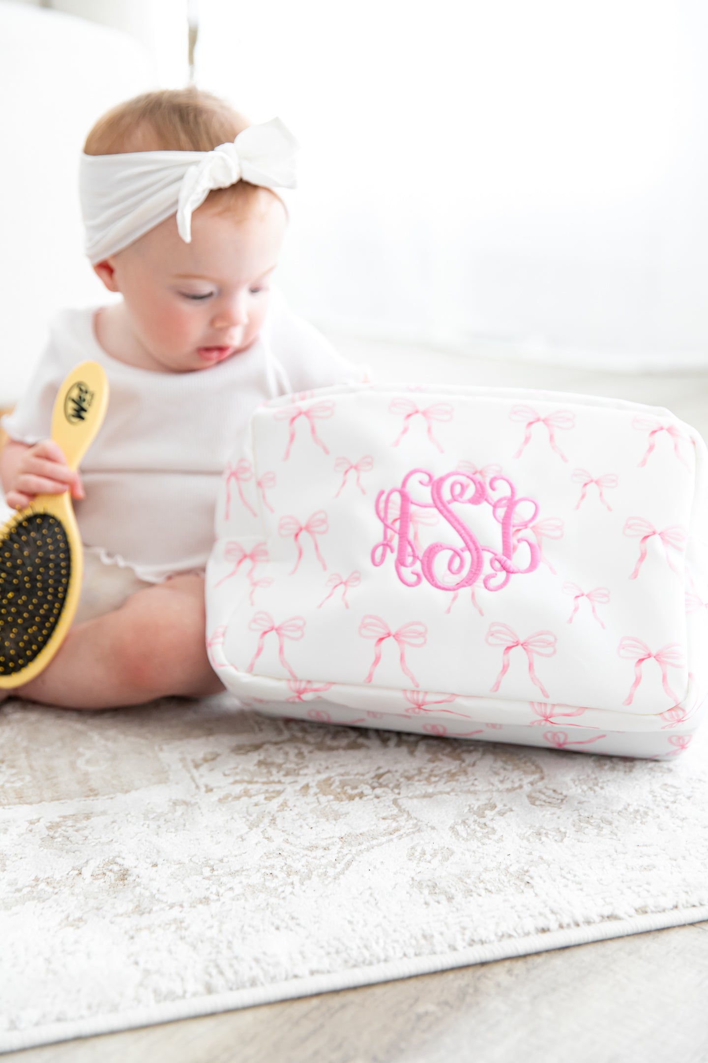 XL Pink Coquette Bows Pouch with Monogram