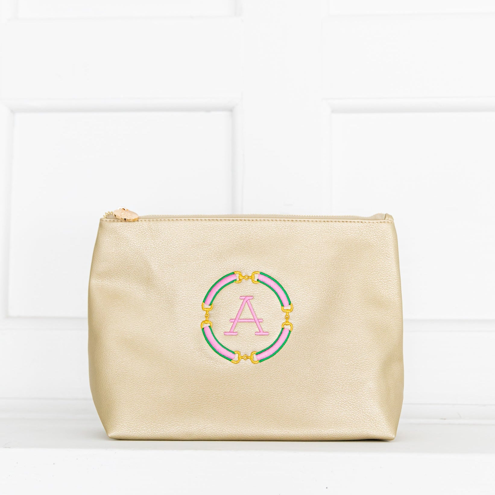 Gold Vegan Leather Zipper Pouch