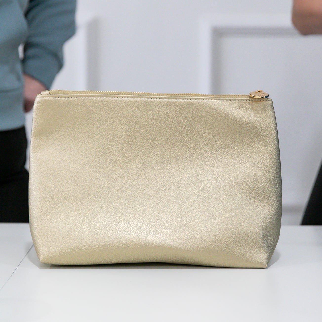 Gold Vegan Leather Zipper Pouch