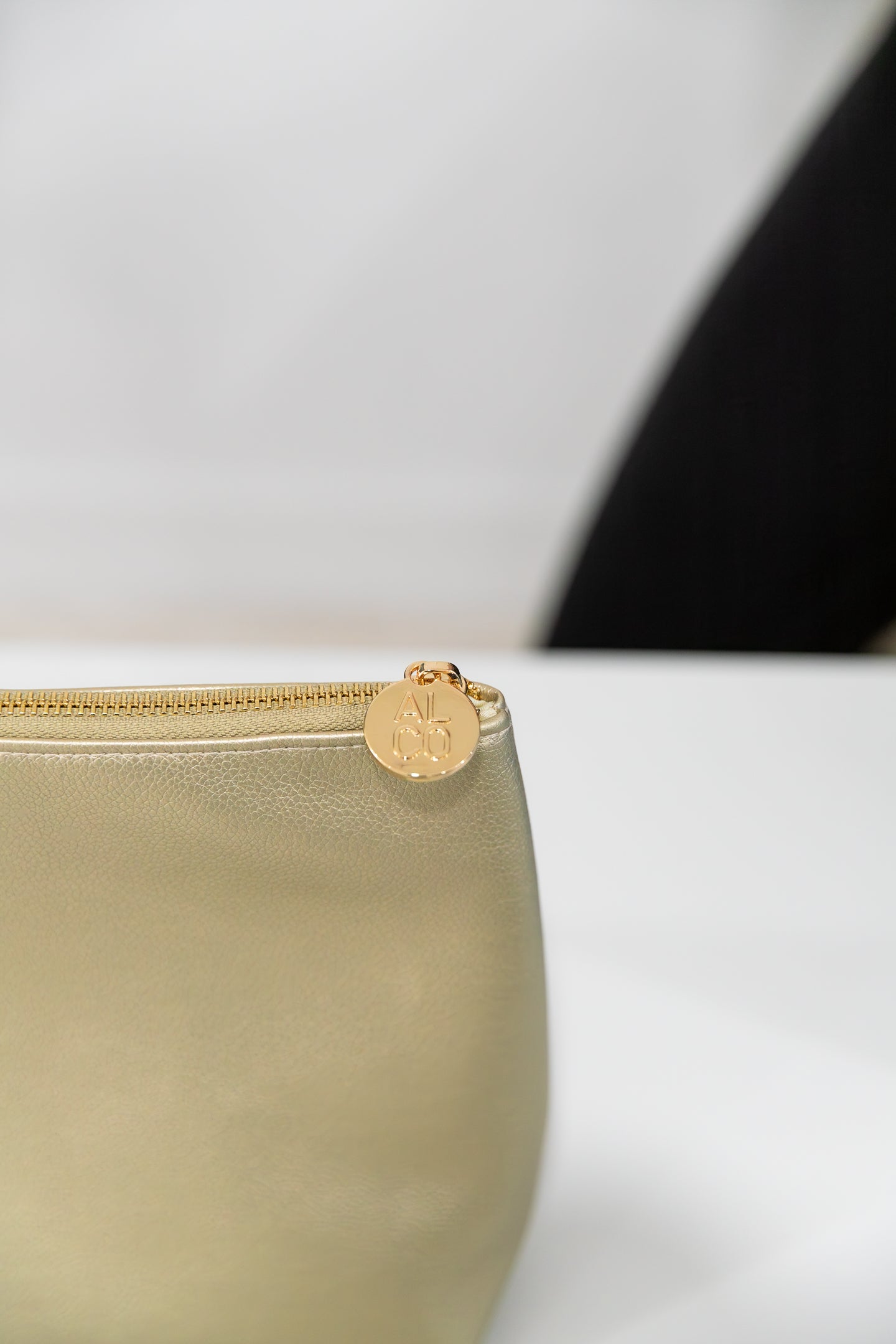 Gold Vegan Leather Zipper Pouch
