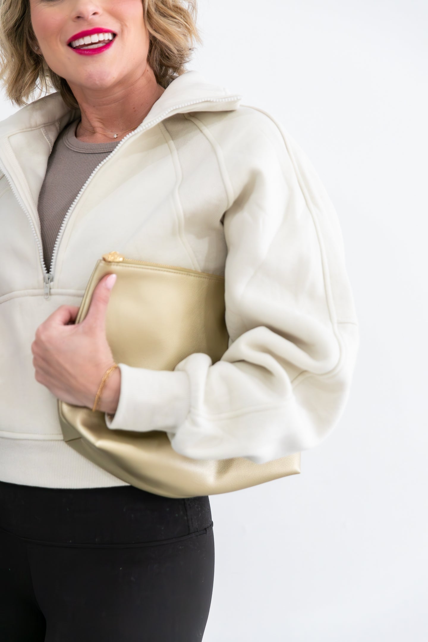 Gold Vegan Leather Zipper Pouch