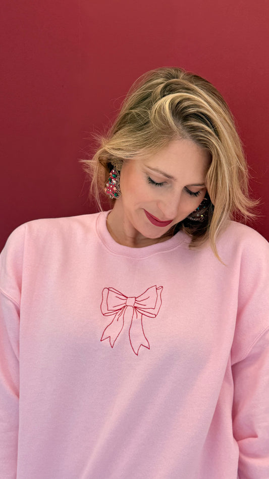 Blush Ribbon Bow Embroidered Pink Sweatshirt