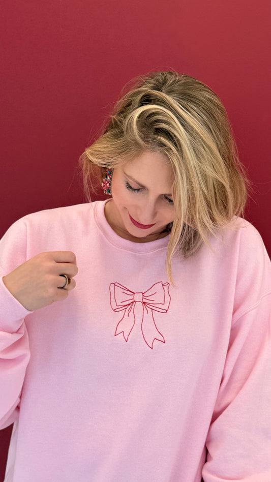 Blush Ribbon Bow Embroidered Sweatshirt 