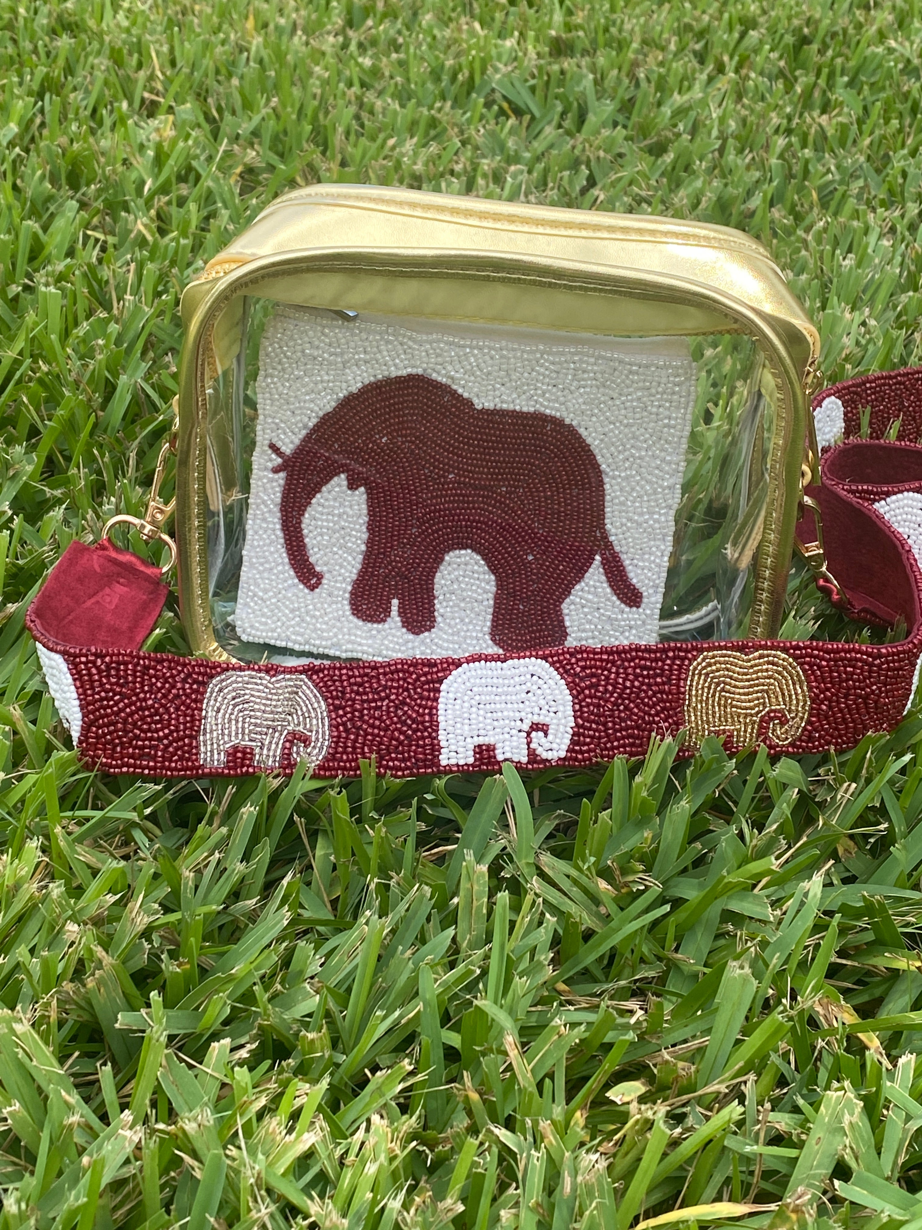 Alabama Roll Tide Elephant Beaded Purse Strap and Stadium Bag