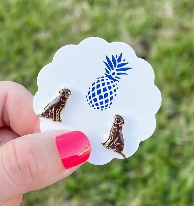 Chocolate Lab Enamel Stud Earrings