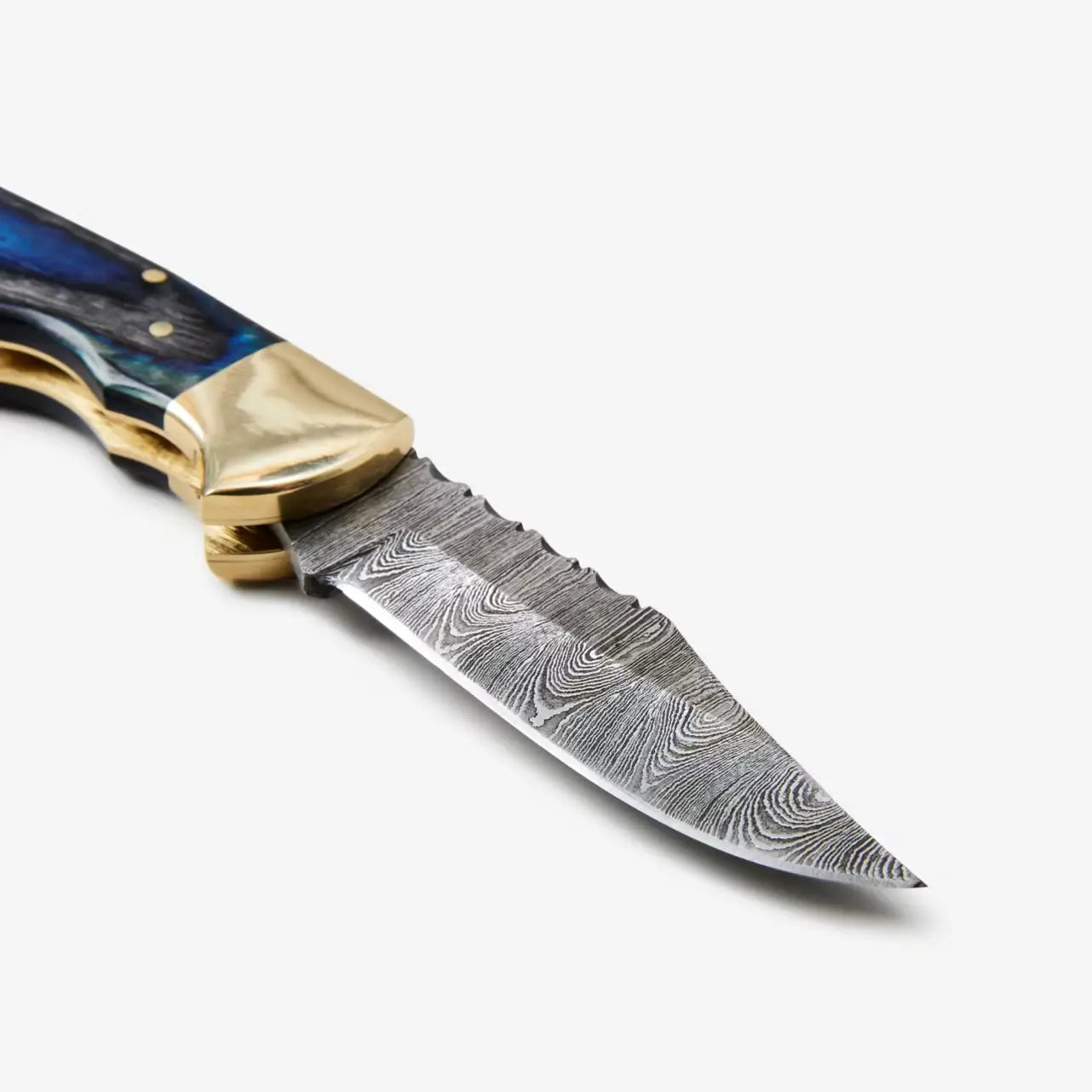 Blue Diamond Wood and Damascus Steel Folding Knife