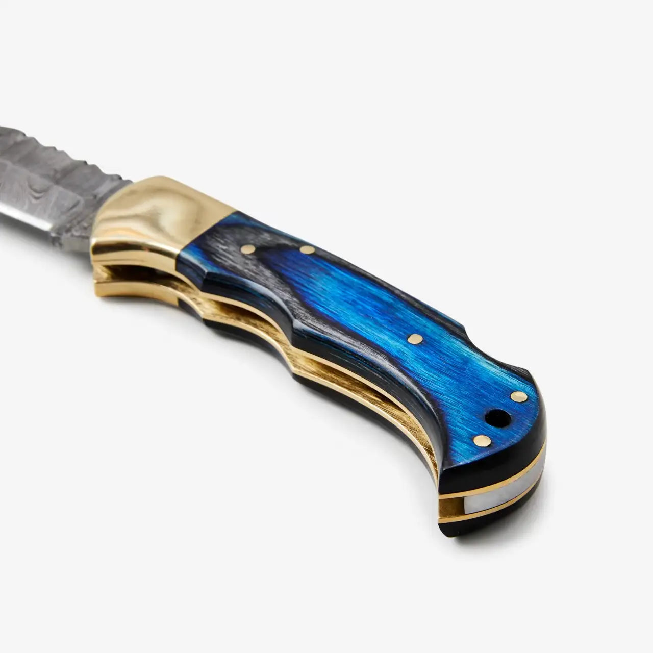 Blue Diamond Wood and Damascus Steel Folding Knife