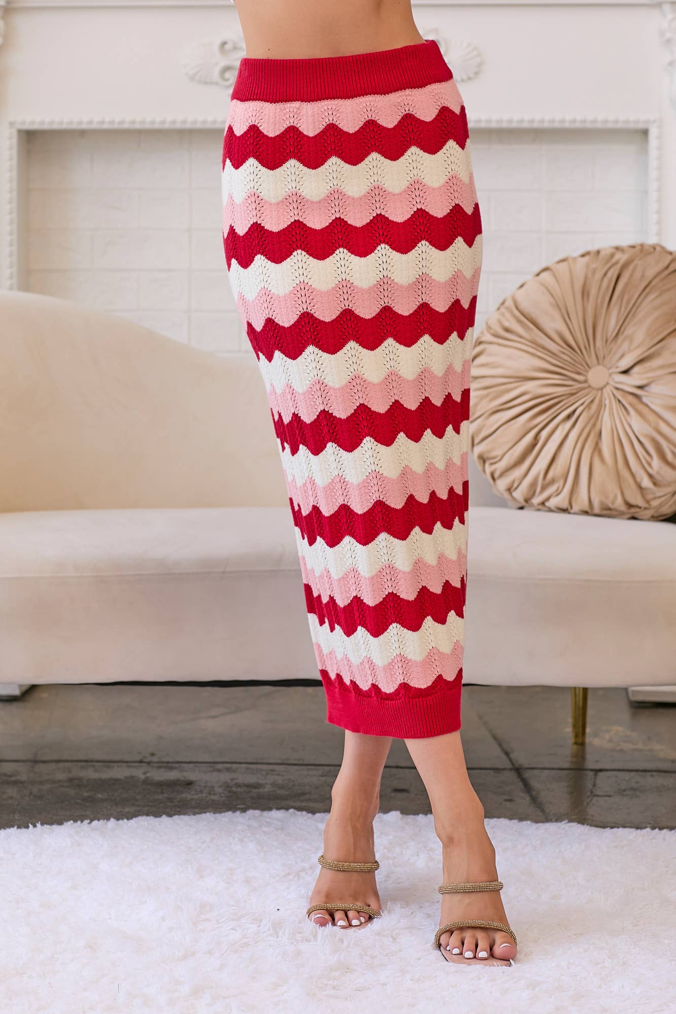 Ric Rac Stripe Sweater Knit Midi Skirt